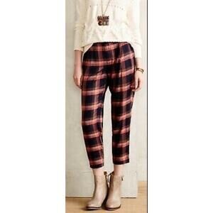 Cartonnier + Anthropologie Tartan Cropped Ankle Zip Pants In Red/Black - Size 8